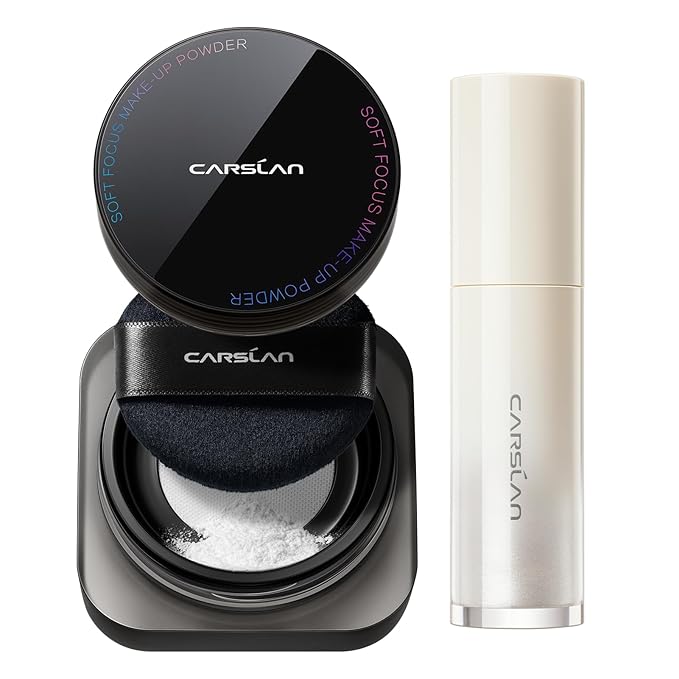 Soft Focus Makeup Powder Waterproof Oil Control Setting Powder 01 and 3D Liquid Highlighter 01, Face Cosmetics Kit, 2Pcs
