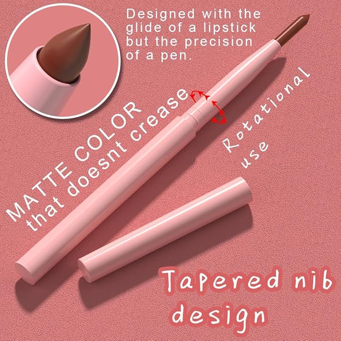 Kaely Matte Velvet Lip Liner Pencils Retractable for Shaping & Sculpting Lips, Taupe Lip Pencils for Women Long Lasting Waterproof Rich Lip Colors Liner Crayon Lipstick delineador de labios 12