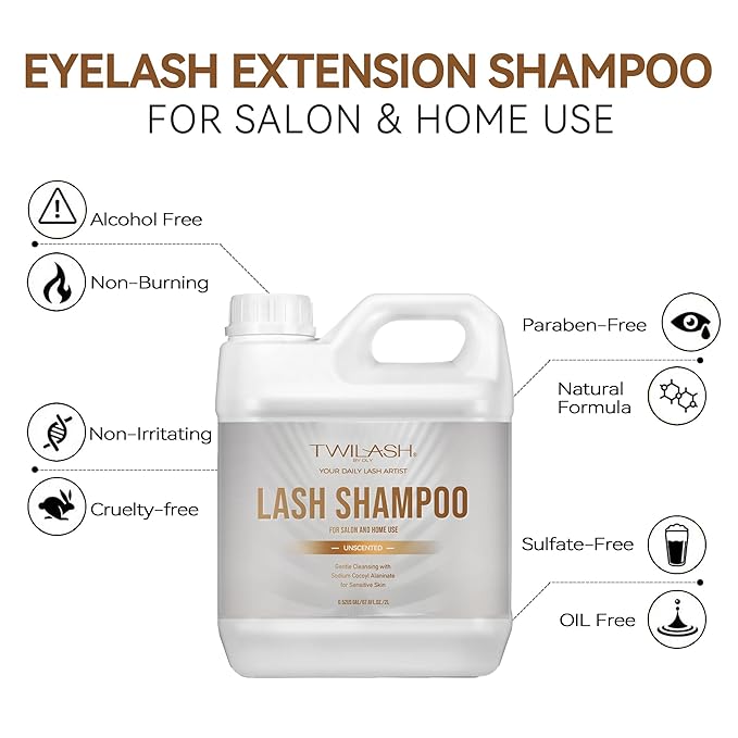 Lash Shampoo Bulk 2 Liters, Eyelash Cleanser for Extensions, Gentle Sodium Cocoyl Alaninate Formula for Sensitive Skin, Non-Irritating Makeup Remover, Best for Salon and Home Use (2L)