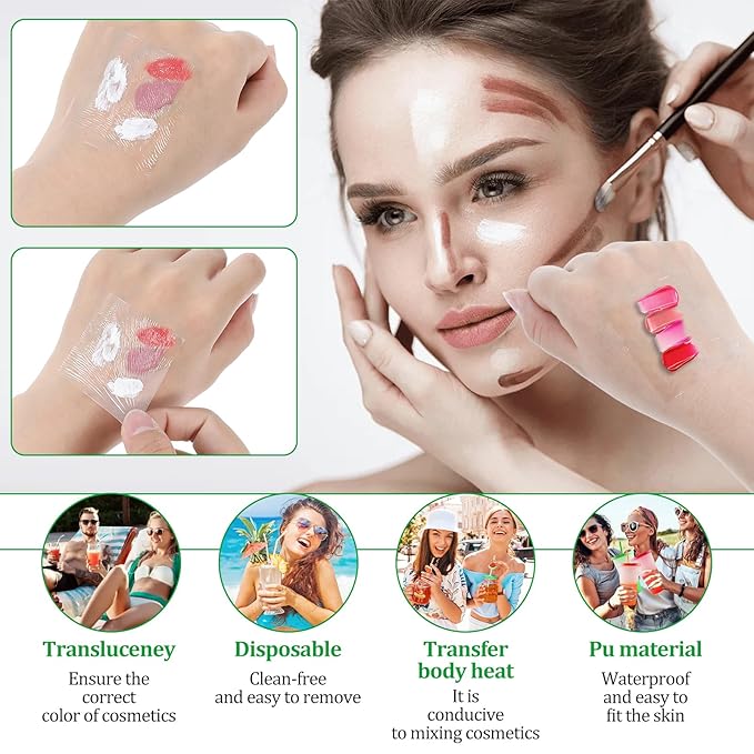 200 Pieces Makeup Hand Palette Single Use Mixing Palette Disposable Professional Makeup Artist Must Haves Transparent Foundation Artist Cosmetic Waterproof Palettes Tape for Women 2 x 2 Inch