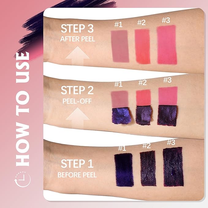 Peel Off Lip Stain 3 Colors, Long Lasting Matte Lip Liner Set Waterproof Transfer Proof Lip Tint Stain Peel Off Non-Stick Cup Nude Lip Pencil Color Highly Pigmented Lip Gloss Makeup for Women