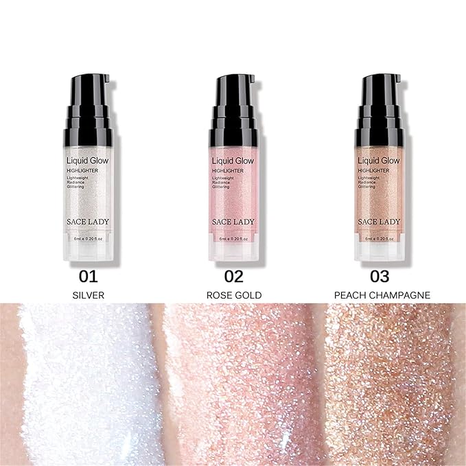 Matte Pore Face Primer 3pcs & Shimmer Highlighter Makeup Glow Illuminator 3pcs, Ultra-smooth Soft Lightweight Pore Minimizer and Liquid Highlighter Face Cosmetic Set