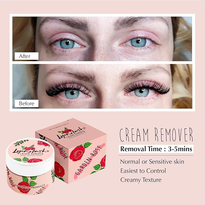 LyonLash Pro Gentle Cream Remover 15g 0.51fl. oz | Removes Eyelash Extension Glue Effectively| Low Irritation for Sensitive Skin | Essential Lash Extensions Supplies (Garden Rose)