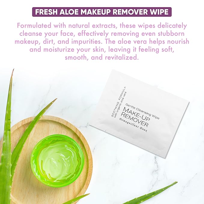 Fresh Aloe Makeup Remover Wipe for Hotel| Essential for Hotel, Airbnb, VRBO, Vacation Rental - Case of 500