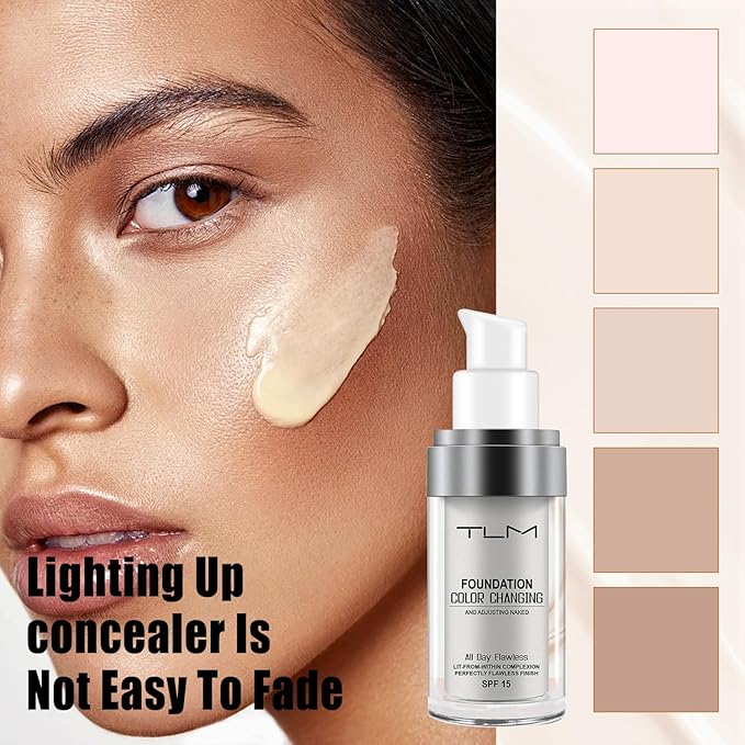 TLM Color Changing Foundation - Liquid Flawless Full Coverage Natural Face Primer Base, Hydrating Waterproof Long Lasting Foundation 30ml