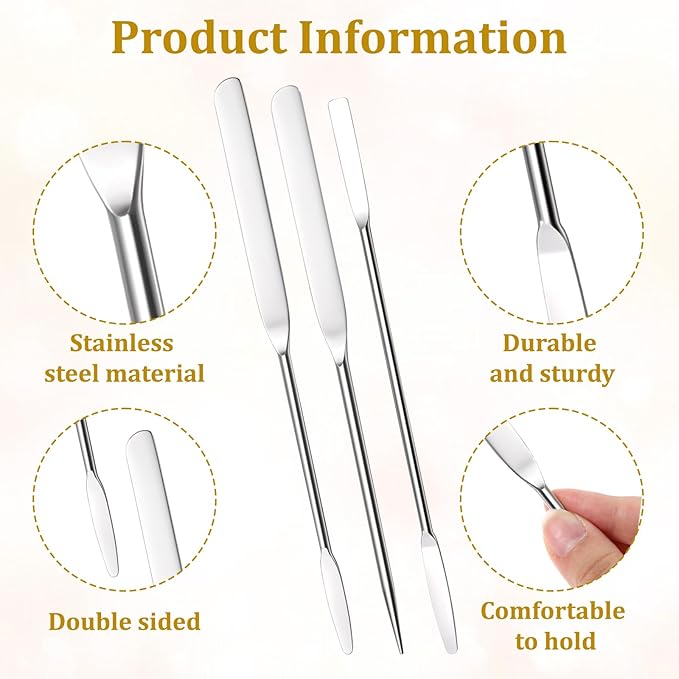 3 Pcs Makeup Spatula Foundation Spatula, Stainless Steel Facial Beauty Spatulas, Double Edged Tiny Makeup Palette Mixer Cosmetic Mixing Tool for Even Application Foundation