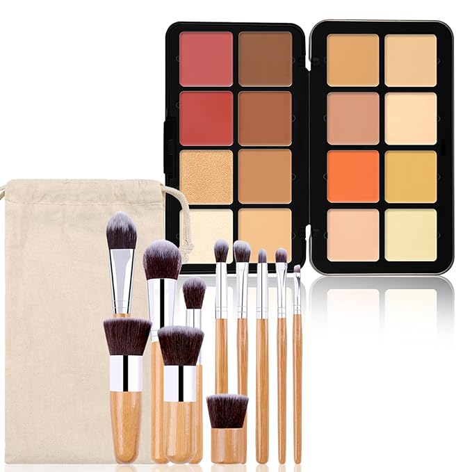 16 Colors Full Coverage Concealer Palette and 11 Pcs Makeup Brush, FantasyDay Long Lasting Lightweight Creamy Formula Xmas Makeup Contour Kit Color Corrector Conceal Moisturizing Foundation Camouflage