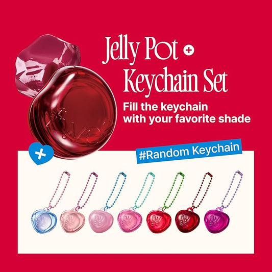 Glowy Jelly Pot + Keychain SET | Dewy Jelly Lip & Blush Color, Tinted Glow Jelly Balm, Dewy Buildable Finish – Honey Peach (Vivid Coral) | 0.14 oz