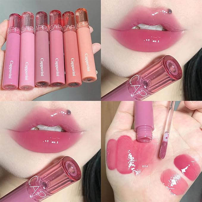 6 Colors Hydrating Plumping Lip Gloss Set,Glossy,Natural Color, Long-lasting Waterproof Moisturizing Shimmer Jelly Lip Glaze Tinted Lip Balm,Mirror Liquid Water Glow Lipstick