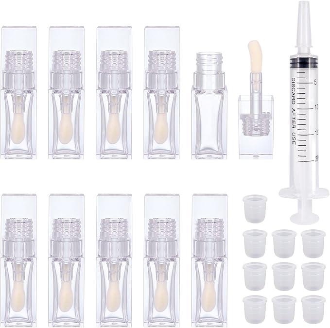 10 Pack Lip Gloss Tubes with Big Wand, Empty 6.5ML 0.22 Oz Transparent Square PTEG Lip Balm Tubes Concealer Containers for Women Girls DIY Makeup Lipgloss