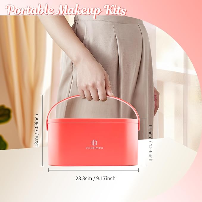 Color Nymph Makeup for Kids with LED Mirror, Travel Makeup Case with Cosmetics Kit for Beginners, Non-Toxic Make Up Set with 26-Color Face Palette Highlighter Lipgloss Eyeliner Brush