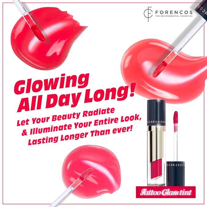 FORENCOS Tattoo Glass Lip Gloss Tint, Korean Glossy Tint/Stain, High Pigmentation, Glasting Shine, Long Lasting, Moisturizing, Lightweight, Non-Sticky Formula (02 Sanguine)
