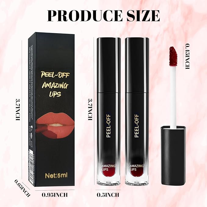 DAGEDA 2 Colors Peel Off Lip Liner Stain Set, Tattoo Color Lip Tint Stain, Long Lasting and Waterproof Lip Stain Peel off Lip Makeup,Peel Off Lip Liner with Natural Matte Finish (02+05)