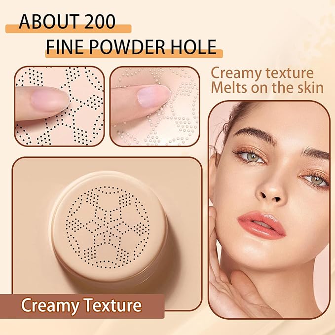 2P Mushroom Head Air Cushion CC Cream Foundation,Moisturizing Non-Greasy BB Cream and Makeup Sponge,Longlasting Matte Concealer Full Coverage Face Makeup Liquid Foundation for All Skin Types(Natural)B