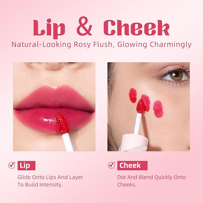 Liquid Cheek & Lip Stain, Korean Lip Tint with Moisturizing & Weightless, Non-Sticky, Long-Lasting, Kiss-proof, All Long-wearing, Vegan Makeup (Sheer Berry)
