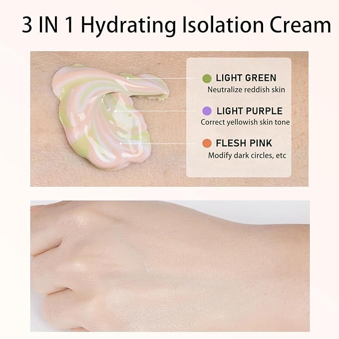 Primer Face Makeup Base, Color Corrector 3 In 1 Isolation Cream, Makeup Primer Skin Tone Correcting, Face Primer for Makeup Brightening Primer, Oil Control Hide Wrinkles and Fine Lines