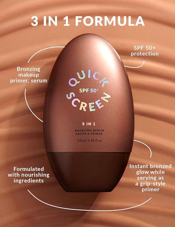 THE QUICK FLICK Bronzing Drops for Face with SPF 50+ Protection – 3-in-1 Liquid Bronzer, Hydrating Serum & Primer for Glowing, Sun-Kissed Skin – Lightweight, Vegan & Cruelty Free (1 Fl Oz.)