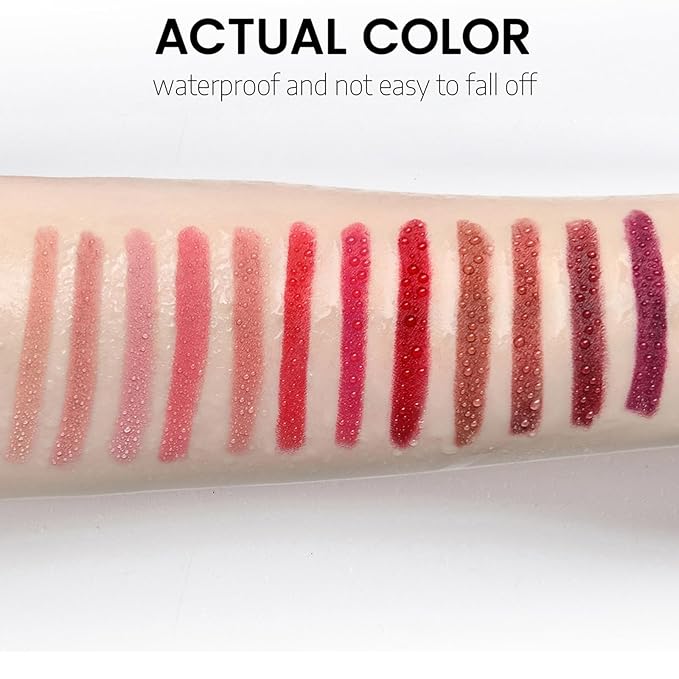 12 Colors Matte Lipstick Pen Lip Liner Pencil Set Waterproof Matte Lip Crayon Non-sticky Long-lasting Wear with Built-in Sharpener