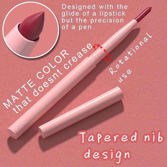 Kaely Matte Velvet Lip Liner Pencils Retractable for Shaping & Sculpting Lips, Ruby Red Lip Pencils for Women Long Lasting Waterproof Rich Lip Colors Liner Crayon Lipstick delineador de labios 07
