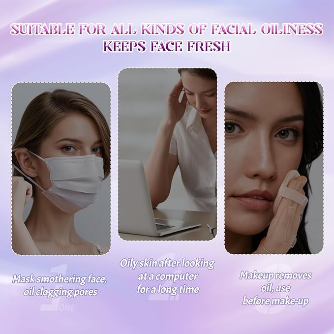 BOROLA Oil Blotting Paper for Face 200 Sheets, Soft Absorbing Pads for Face Shine Control, Portable Oil Absorbing Tissues for All Skin Types, Compact Beauty Accessory for Men & Women(Purple)