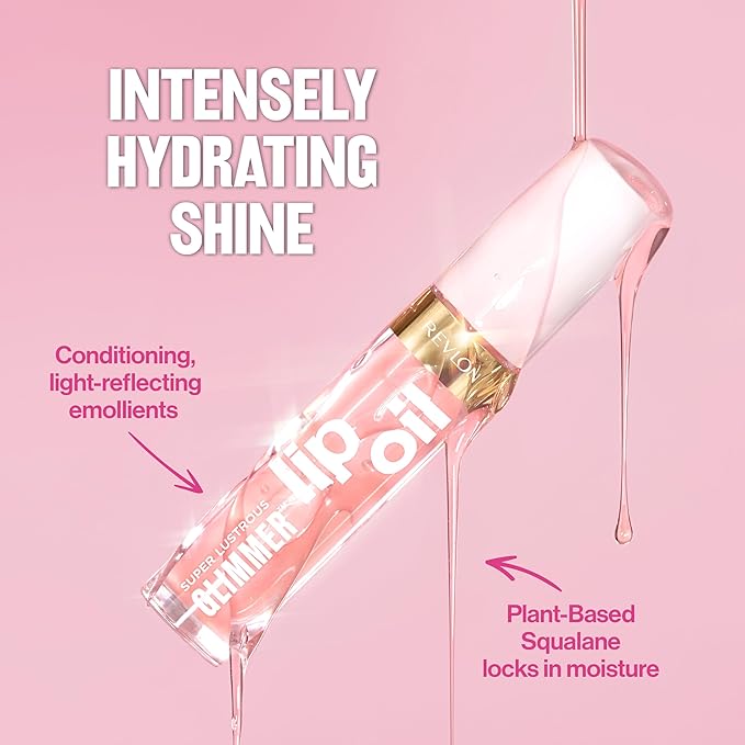 Revlon Super Lustrous Glimmer Lip Oil, Moisturizing & Tinted, Shiny Finish, Made with Plant-Based Squalane, 004 Gone Rose, 0.13 fl oz