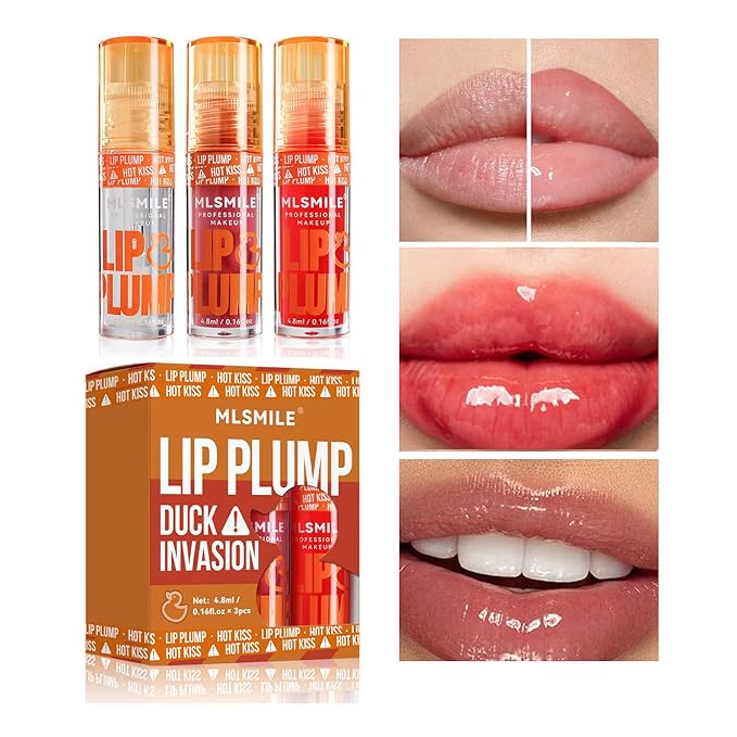 3 Colors Duck Lip Plumper Gloss, Korean Glitter Gloss for Fuller Lips | Hydrating, Non-Sticky Tinted Lip Balm Set (Set A)