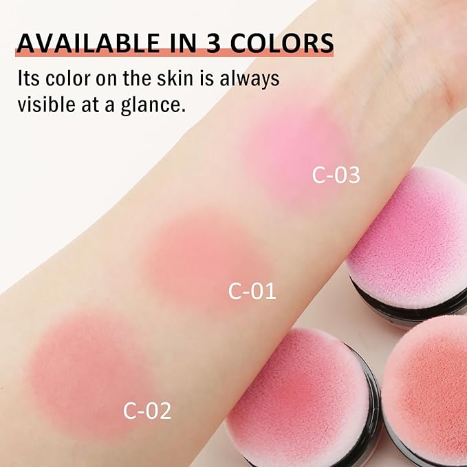 Boobeen Loose Blush Powder Air Cushion Blush, Natural Blusher Matte Face Blush for Cheeks, Highly Pigmented Blush Makeup Easy to Blend Long-lasting Single Color Blush