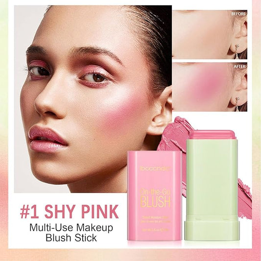 Multi-Use Makeup Blush Stick,Cream Blush Stick,Waterproof Natural Nude,Monochromatic Blush Beauty Wand for Cheek and Lip Tint(Shy Pink)