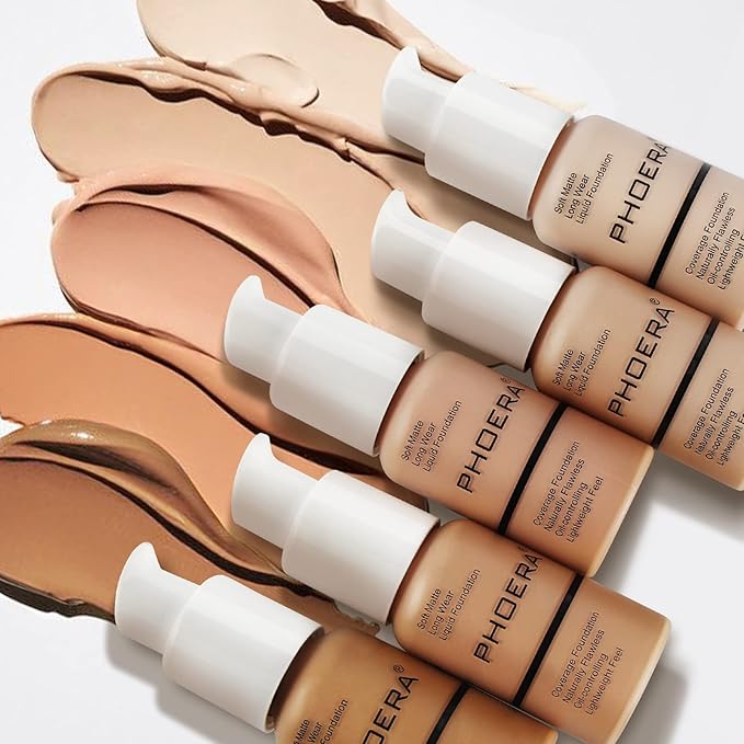 PHOERA Foundation Makeup Naturally Liquid Foundation Full Coverage Mattle Oil-Control Concealer 8 Colors Optional,Great Choice For Gift (#105 Sand,30ml)