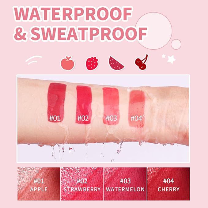 Erinde Water Lip Tint Stain, Mini Liquid Lipstick, Long Lasting Waterproof Lip & Cheek Stain, Non-Stick Cup Korean Lip Gloss, Lightweight, Transfer-Proof, Matte Finish Travel Size Lip Makeup