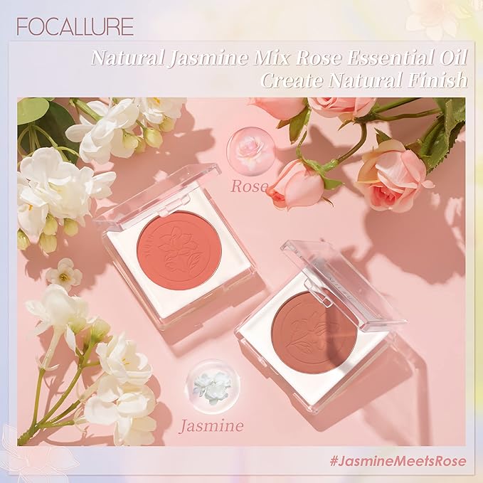 FOCALLURE Powder Palette Blush, Matte Mineral Blush Powder, Bright Shimmer Face Blush Makeup, Contour and Highlight Blush Palette, Highly Pigmented, Long Lasting, Waterproof, Blendable, #601
