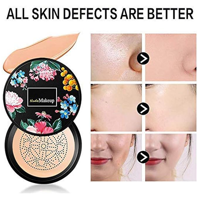 Mushroom Head Air Cushion BB Cream,Concealer Lasting Nude Makeup Moisturizing Pigment CC Liquid Foundation, Even Skin Tone Makeup Base Primer(Natural)