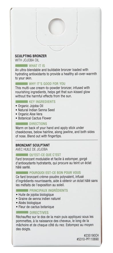 Physicians Formula Organic Wear All Natural Sculpting Face Bronzer Makeup Stick Toffee, Dermatologist Approved