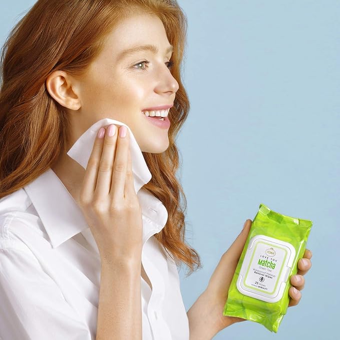 JOAH Love You Matcha Green Tea Waterproof Makeup Remover Wipes, 25 Count