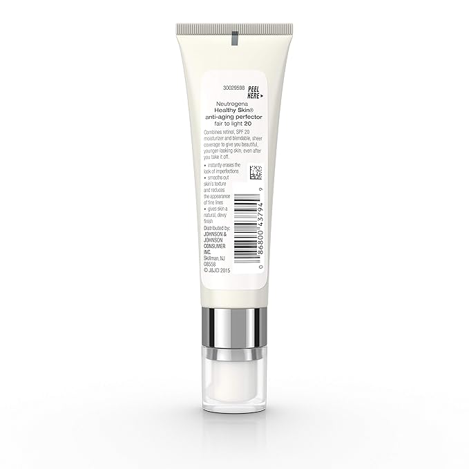Neutrogena Retinol Treatment and Tinted Facial Moisturizer, Healthy Skin Anti-Aging Perfector with Broad Spectrum SPF 20 Sunscreen with Titanium Dioxide, 20 Fair to Light, 1 fl. oz