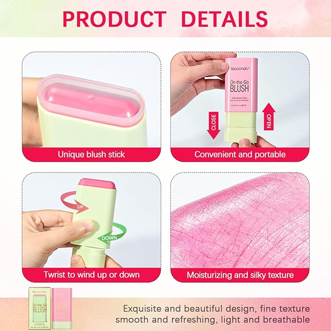 MEICOLY Multi Use Makeup Blush Stick,On-the-Go 2-in-1 Lip Cheek Cream Blush Stick,Waterproof Solid Face Blush Makeup Cheek Tint,Natural Matte Blush Stick for Cheeks,Tinted Moisture Stick,03 Orange