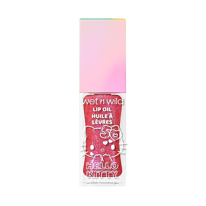 wet n wild Hello Kitty Glitter Lip Oil, New 10 Oil Infused Formula, Warm Apple Pie Lightly Scented, Sparkly Bold Colors, Cruelty-Free & Vegan - Purrfect