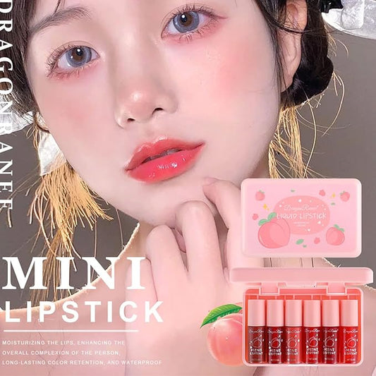 Eakroo 6 Colors Peach Lip Tint Stain Set, Korean Lip Gloss Mini Liquid Lipstick Set, Multi-Use Lip and Cheek Tint, Long Lasting, Waterproof, High Pigment, Vivid Color