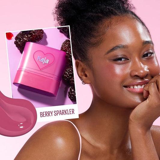 Kaja Cheek & Lip - Dewy Bar 01 Berry Sparkler | Creamy Blusher and Balm Multi-Stick, 45% Moisturizing Oil, Apple Extract, Vitamin-Hyaluronic Acid Infused, High Shine, 10g