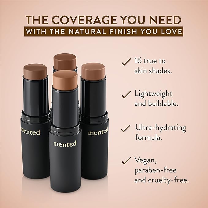 Mented Cosmetics Stick Foundation, Concealer & Contour Stick for Dark Skin, Cream Foundation for Black Women Makeup, T30 + Highlighter Bronzing Powder Palette with Vitamin E + A, 0.35oz, Vacay Bundle