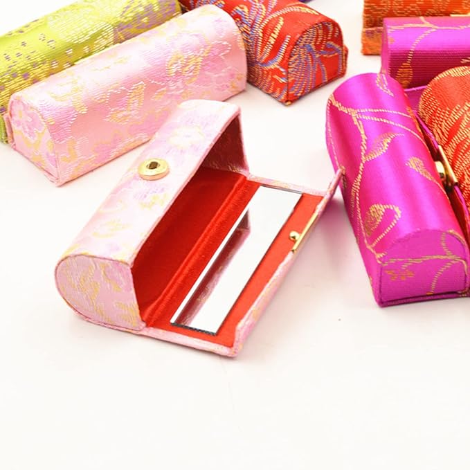 12 Pcs Lipstick Case with Mirror Floral Design Lipstick Holder Flower Printing Lip Stick Box (Pattern B)