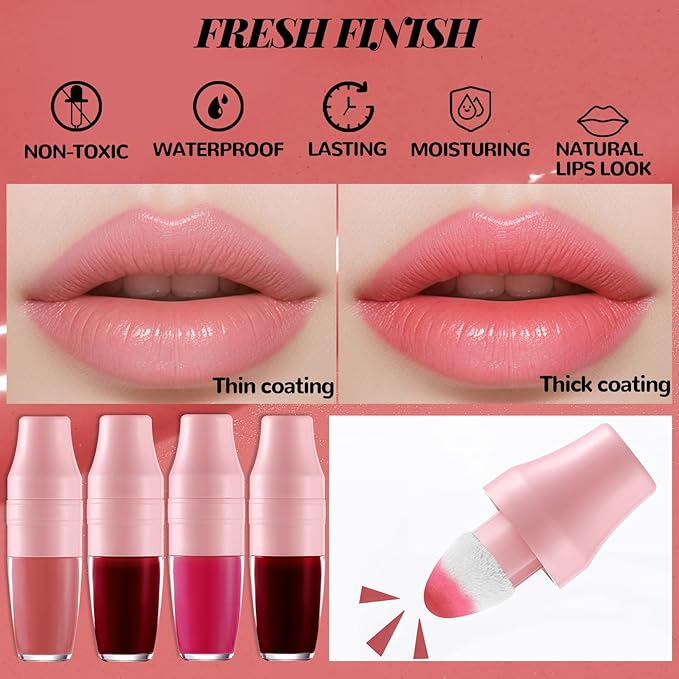 DAGEDA Lip Tint Stain, Glossy Lip Colour with Soft Big Brush Head, Easy to Color Lip Gloss,Moisturizing,Highly Pigmented Liquid Lipstick,Dual Use Lip & Cheek Tint Fun Lip Makeup (Peachy)