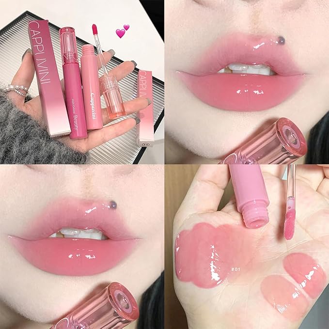 6 Colors Hydrating Plumping Lip Gloss Set,Glossy,Natural Color, Long-lasting Waterproof Moisturizing Shimmer Jelly Lip Glaze Tinted Lip Balm,Mirror Liquid Water Glow Lipstick