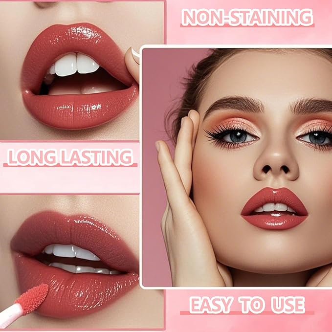 Eakroo 6 Colors Lip Tint Stain Mini Liquid Lipstick, Korean Lip Gloss Moisturizing Natural, Multi-Use Lip and Cheek Tint, Non-Stick Cup, Lightweight, High Pigment, Long-Lasting, Vivid Color