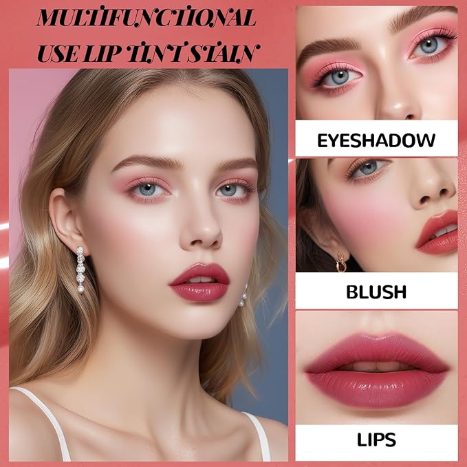 DAGEDA Lip Tint Stain, Glossy Lip Colour with Soft Big Brush Head, Easy to Color Lip Gloss,Moisturizing,Highly Pigmented Liquid Lipstick,Dual Use Lip & Cheek Tint Fun Lip Makeup (Peachy)