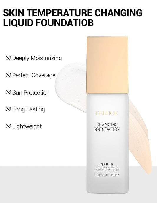 Erinde Color Changing Foundation Makeup, Liquid Foundation Moisturizing BB Cream Makeup Base, Improves Uneven Skin Tone, Blendable, Lightweight, Medium Coverage, Vegan & Cruelty-Free, 1 Fl Oz