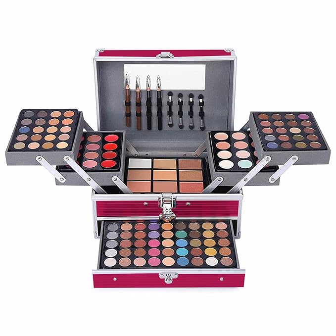 All In One 132 Color Makeup Kit, Professional Case, Teen Girls Set, Multicolor Eyeshadow Palette (006N1-Pink)