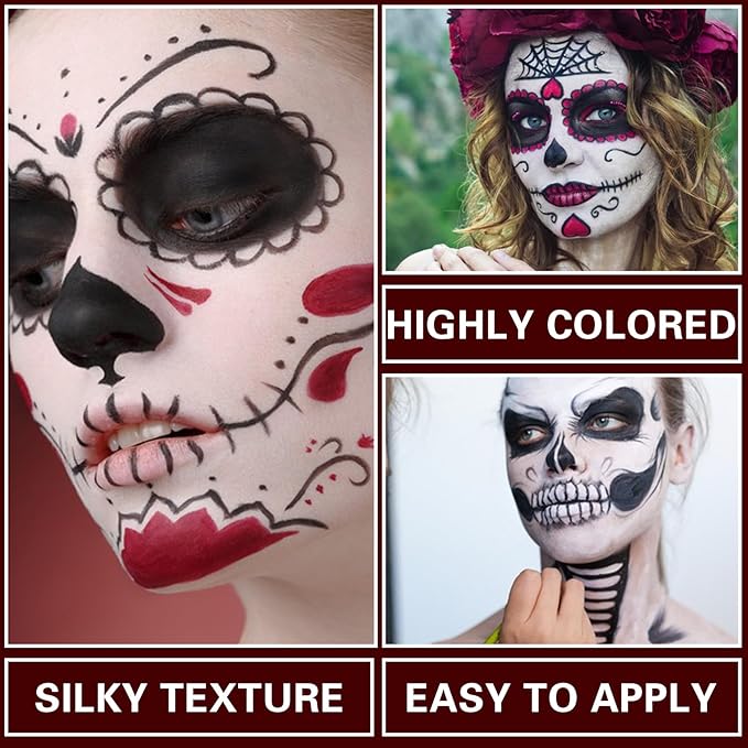Clown Makeup Kit - Black White Red Face Body Paint Palette for Halloween, SFX, Joker, Zombie, Cosplay, Vampire