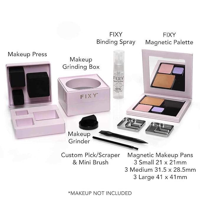 FIXY Repair Kit Repressing tool for Eyeshadow, Blush, & Highligher + Ultimate Refill with 30 square pans and FIXY Binder
