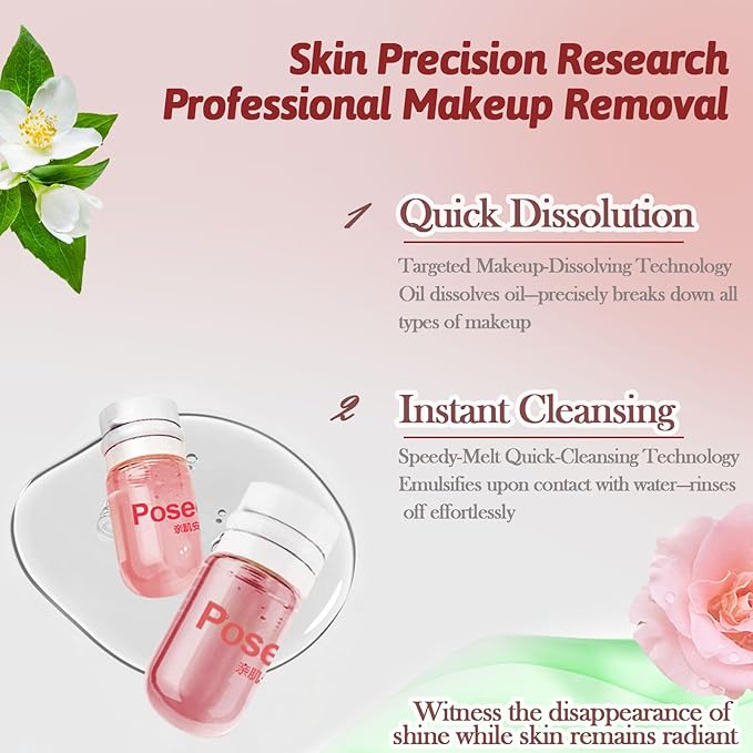 Mini Makeup Remover Cleansing Oil – Travel-Size for All Skin Types, Quick-Rinsing & Non-Greasy for Waterproof Portable Makeup (1, Rose)